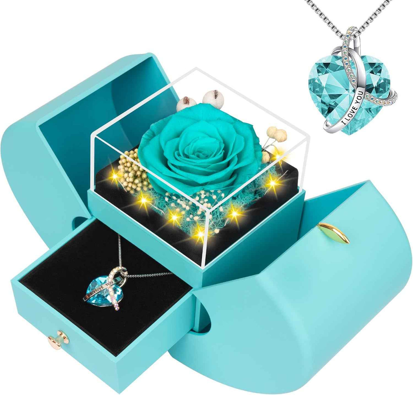 Preserved Real Red Rose Birthday Gifts for Women Her Mom Wife Girlfriend Grandma with l Love You Necklace Eternal Forever Rose Flower on Anniversary Valentine's Day Mothers Day Christmas Romantic-Red