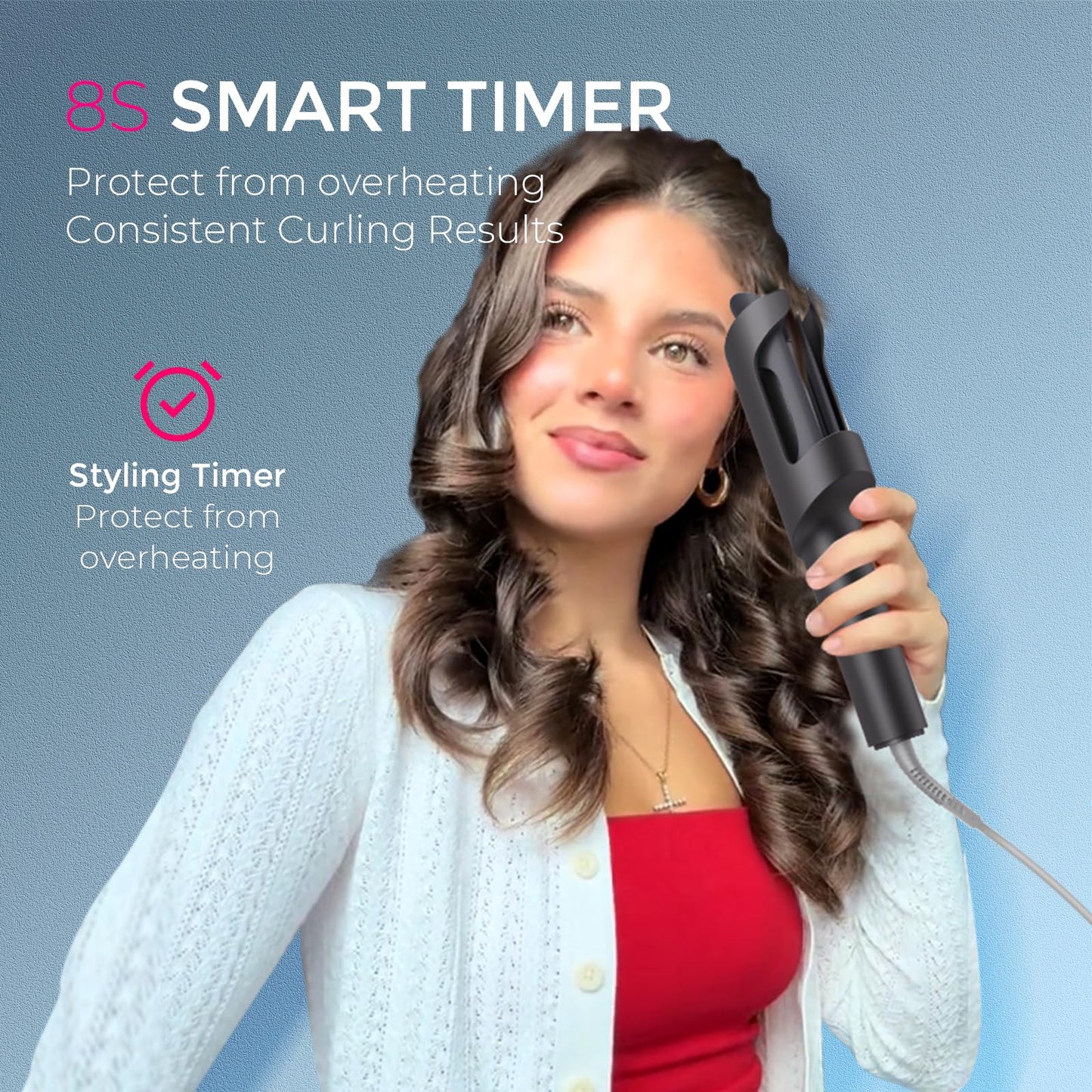 TYMO Automatic Rotating Curling Iron - TYMO CURLPRO Beach Waves Curling Wand, Portable Hair Curler, 500 Million Ionic, Dual Voltage & Lightweight for Travel, Ceramic Coating, 1 Inch, Metallic Gray