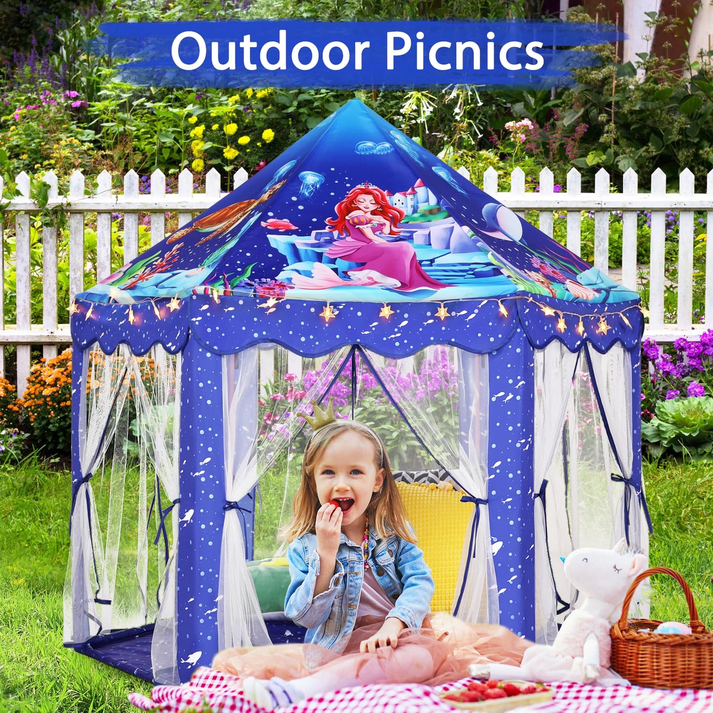 Monobeach Princess Tent Girls Large Playhouse Kids Castle Play Tent with Star Lights Toy for Children Indoor and Outdoor Games, 55'' x 53'' (DxH)