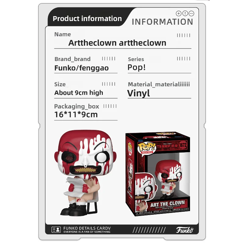 Funko POP! Art The Clown - Terrifier Horror Peripheral Action Figure | Trendy Collectible Statue | Decorative Figurine | Gift