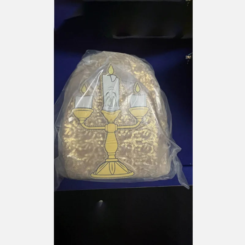 2024 New Hot Loungefly Disney Beauty And The Beast Lumiere Sequin Mini Backpack Girl Gift Shoulder Bag Purse Cute Cartoon Girl'