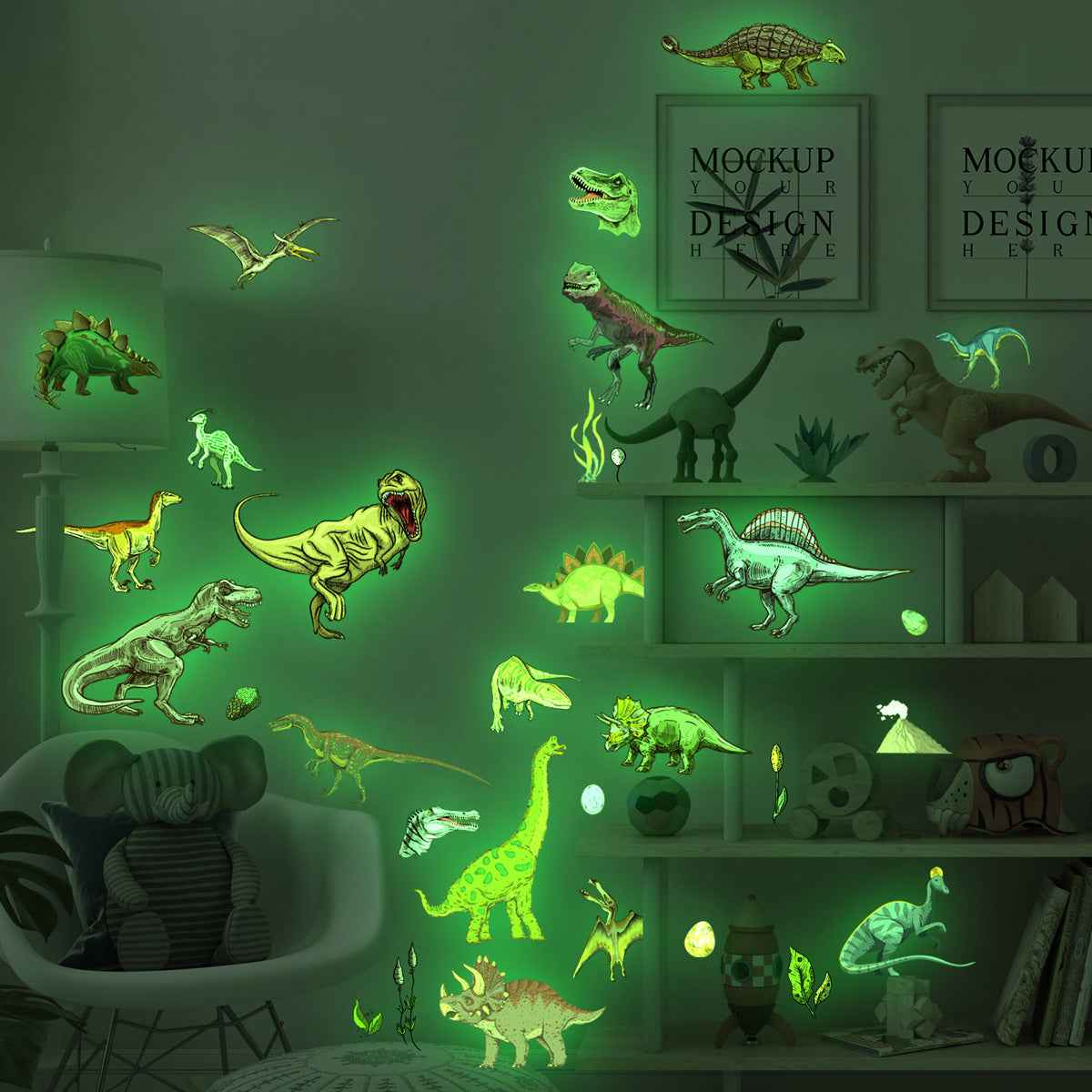 1 Set Glow-in-the-Dark Dinosaur Wall Decor - Removable Waterproof Wall Stickers for Living Room Bedroom Home Decor