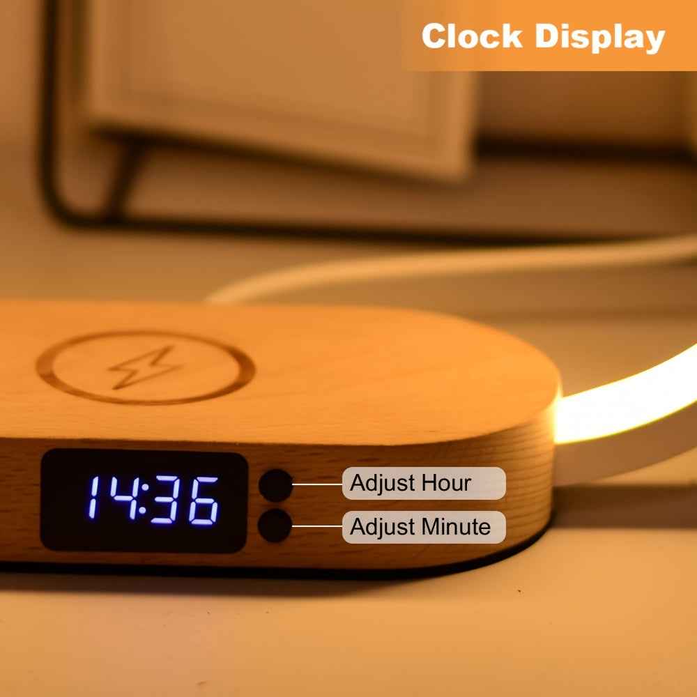 Advanced LED Desk Lamp with Wireless Charger, USB Port, and Multi-Functional Clock - Foldable, Adjustable, and Energy-Efficient - Perfect for Desktop, Bedroom, Bedside, Office, and Study