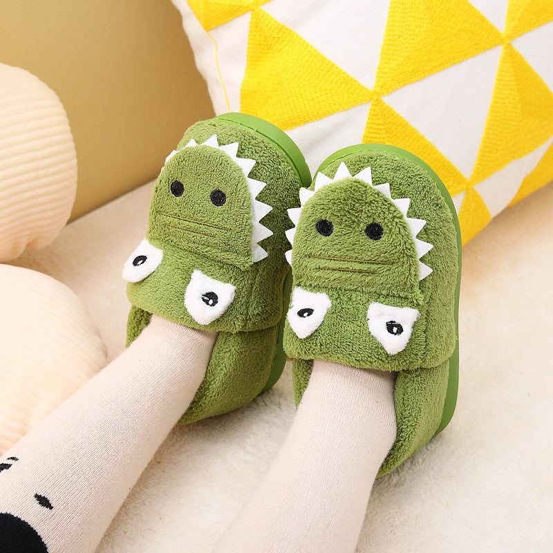 Boys' Dinosaur Slippers with Plush TPR Sole & Alligator/Crocodile Teeth - Warm Winter Indoor/Outdoor, Green & White Low-Top Easy Slip-On for, Cute Dino Footwear for Bedtime & Play