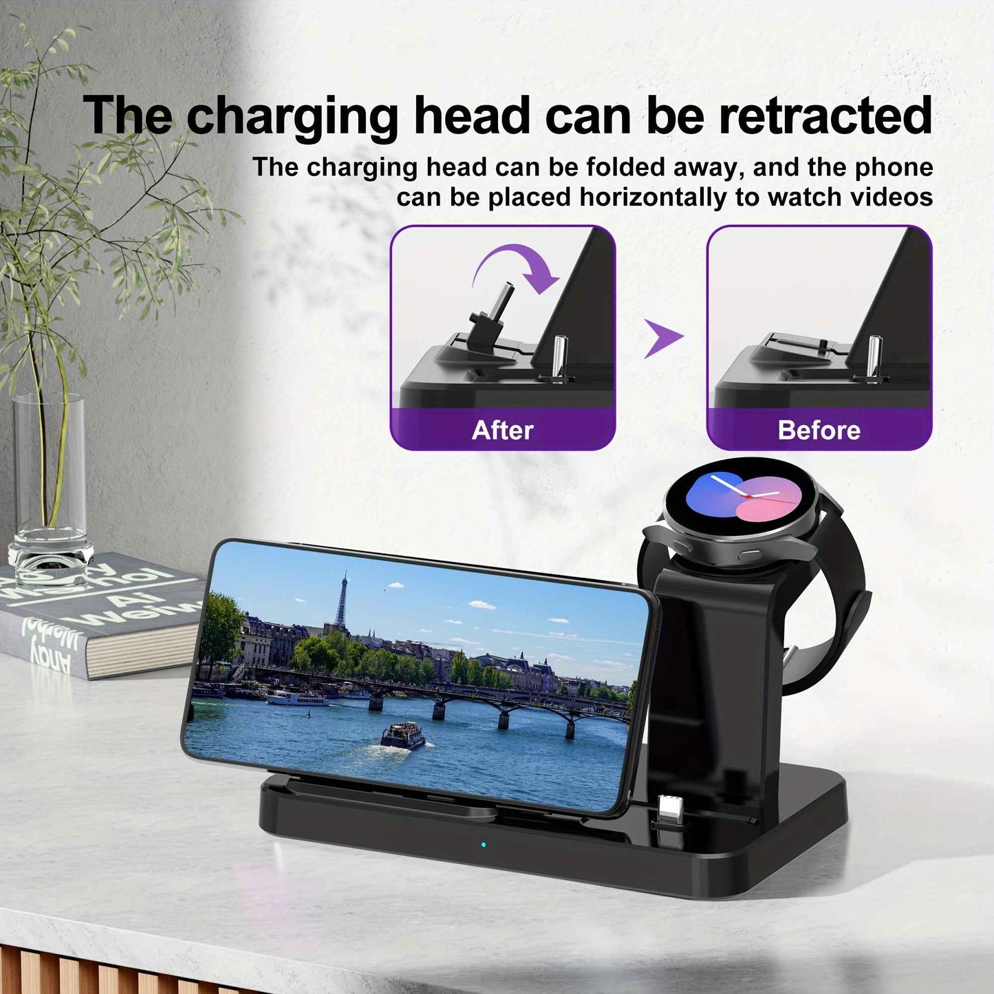 3-in-1 Fast Charging Station for Samsung Multiple Devices - Wireless Charger Dock Stand for Galaxy S23 Ultra/S23+/S22/S21/Note20/Z Flip/Z Fold 4, Galaxy Buds, Watch 6/Classic/5 Pro/4/3/Lte/Active/2/1 with Quick Charging Stand