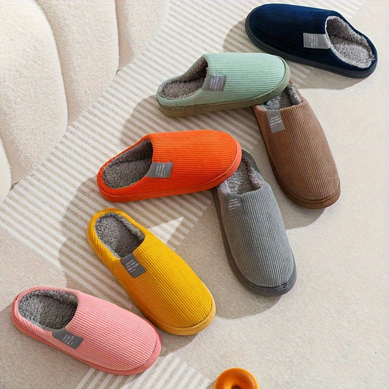 [Soft Plush House Shoes] Plush Women's & Unisex Slip-On Slippers | Non-Slip Rubber Sole, Winter Warm Indoor House Shoes, Soft Cushioned Footbed | Multi-Color (Pink, Blue, Grey, Brown, Green, Yellow, Orange) for Home, Postpart