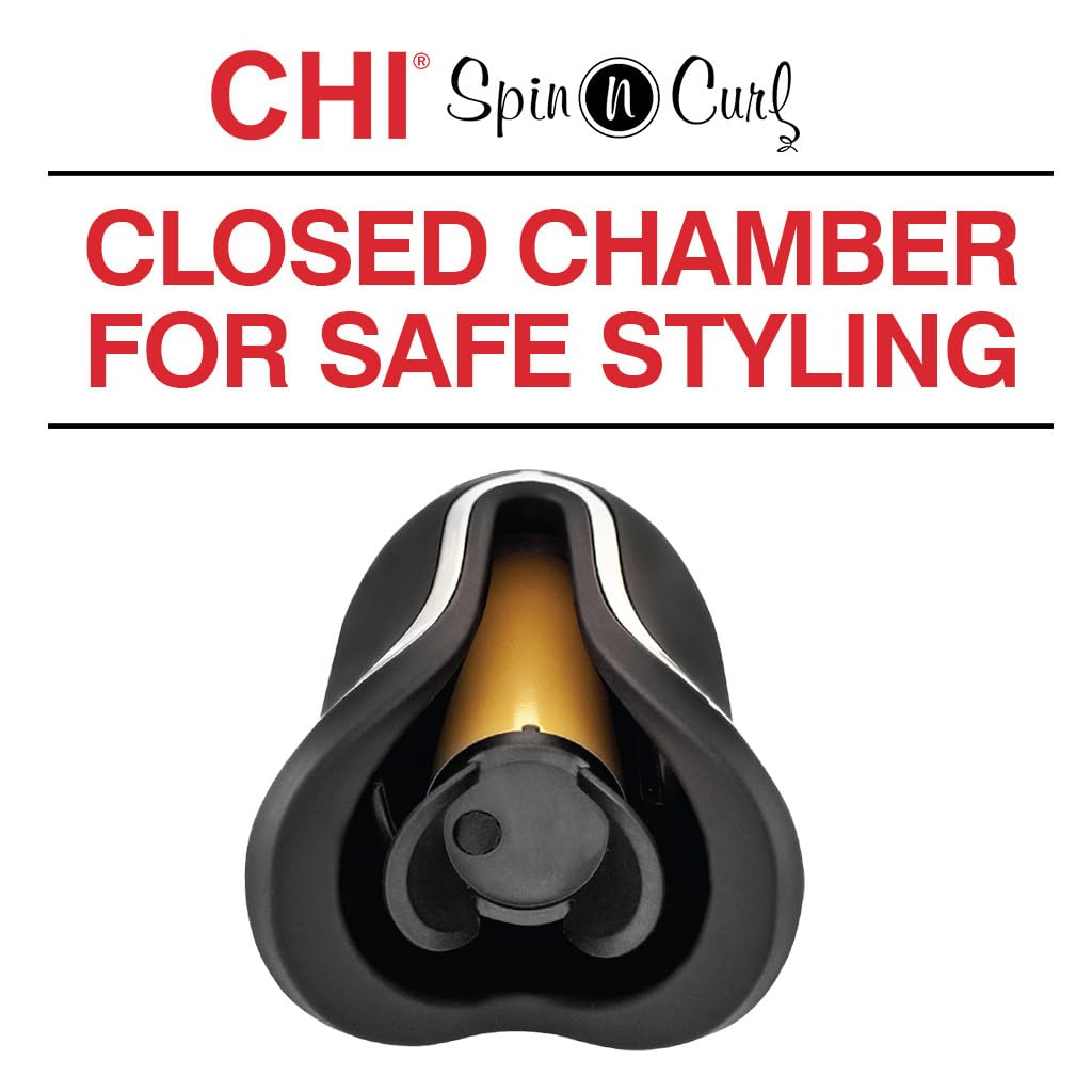 CHI Spin N Curl, Curling Iron For Healthy & Shiny Effortless Curls & Waves, Provides Preset Temperature Settings For Each Hair Texture, Rose Gold