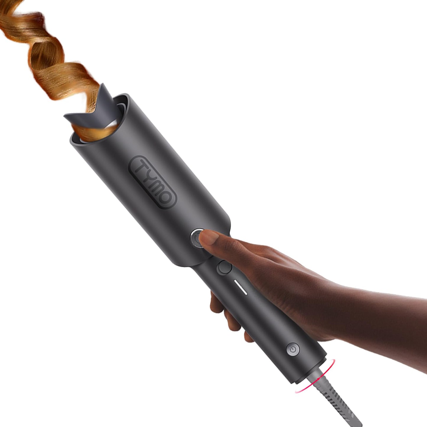 TYMO Automatic Rotating Curling Iron - TYMO CURLPRO Beach Waves Curling Wand, Portable Hair Curler, 500 Million Ionic, Dual Voltage & Lightweight for Travel, Ceramic Coating, 1 Inch, Metallic Gray