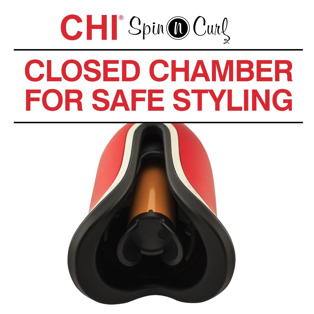 CHI Spin N Curl, Curling Iron For Healthy & Shiny Effortless Curls & Waves, Provides Preset Temperature Settings For Each Hair Texture, Rose Gold