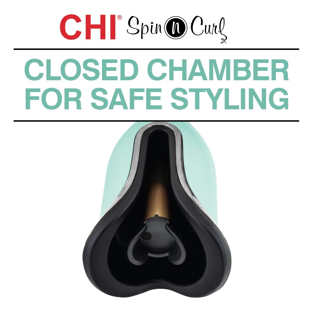 CHI Spin N Curl, Curling Iron For Healthy & Shiny Effortless Curls & Waves, Provides Preset Temperature Settings For Each Hair Texture, Rose Gold
