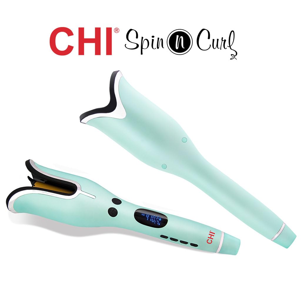 CHI Spin N Curl, Curling Iron For Healthy & Shiny Effortless Curls & Waves, Provides Preset Temperature Settings For Each Hair Texture, Rose Gold