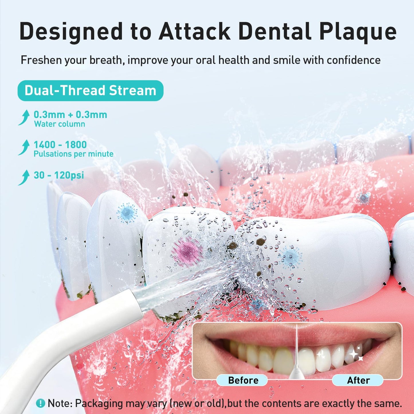 COSLUS Water Dental Flosser Teeth Pick: Portable Cordless Oral Irrigator 300ML Rechargeable Travel Irrigation Cleaner IPX7 Waterproof Electric Flossing Machine for Teeth Cleaning C20(F5020E)