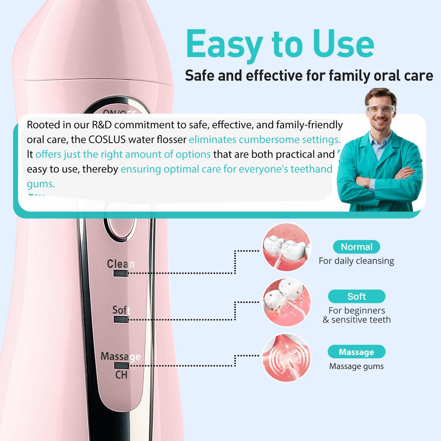 COSLUS Water Dental Flosser Teeth Pick: Portable Cordless Oral Irrigator 300ML Rechargeable Travel Irrigation Cleaner IPX7 Waterproof Electric Flossing Machine for Teeth Cleaning C20(F5020E)