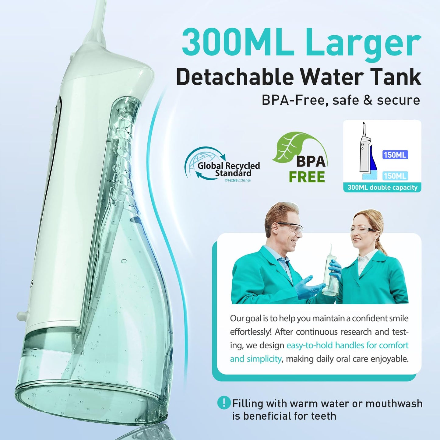 COSLUS Water Dental Flosser Teeth Pick: Portable Cordless Oral Irrigator 300ML Rechargeable Travel Irrigation Cleaner IPX7 Waterproof Electric Flossing Machine for Teeth Cleaning C20(F5020E)