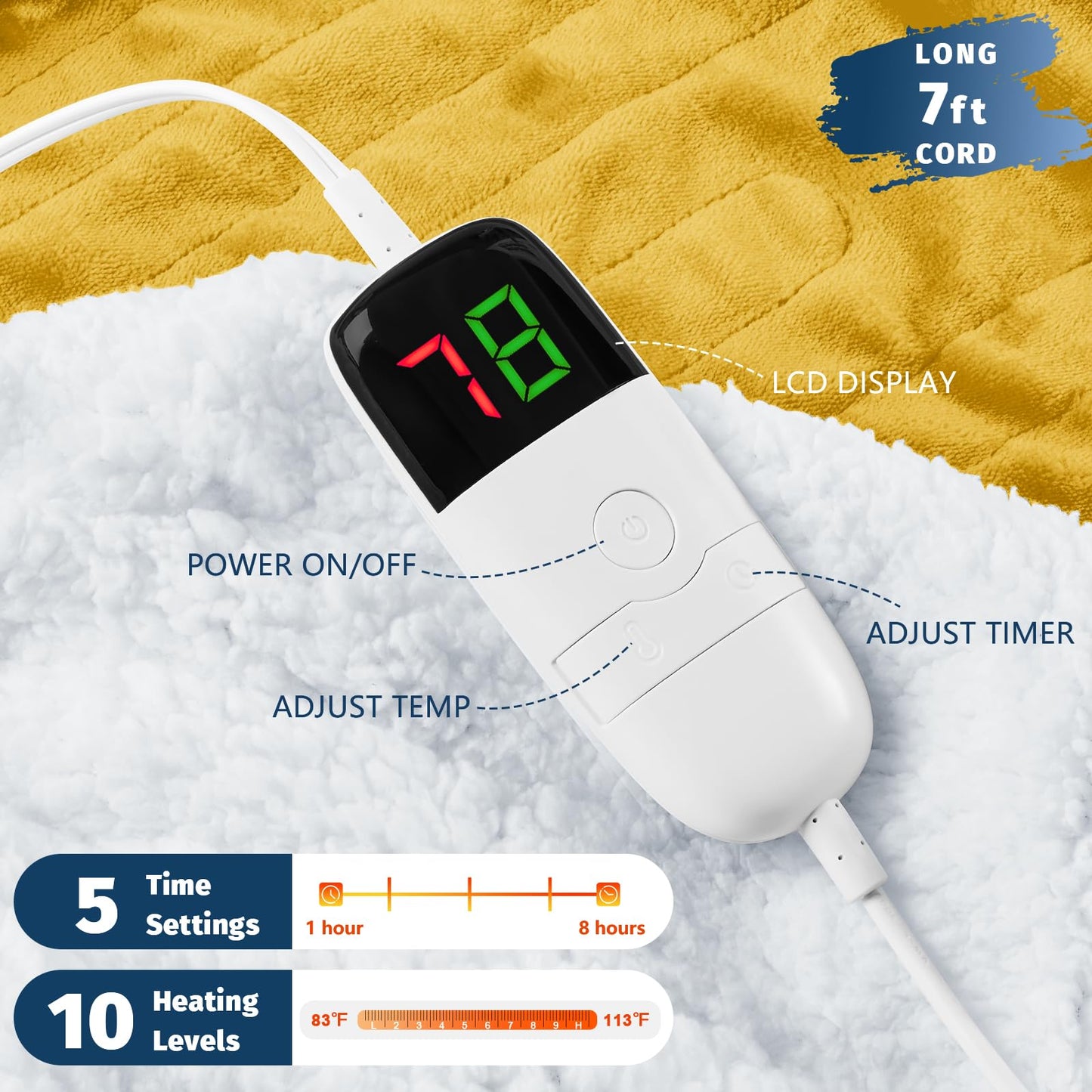 Heated Electric Blanket Queen Size - 84" x 90" Heating Blanket with Dual Control, 10 Heating Levels & 8 Hours Auto Off, Soft Warm Flannel Blanket, Christmas Birthday Gifts for Senior Grandma