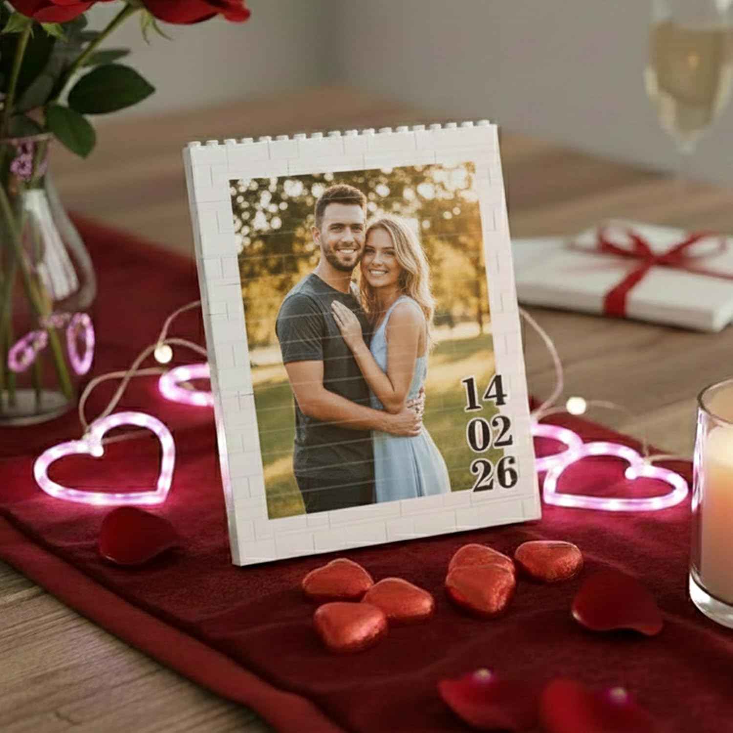 Noni Custom Photo Building Blocks for Couples, Custom Couple Gifts, Anniversary, Birthday, Valentine’s Day, Wedding, Personalized Picture Block Gift for Boyfriend, Girlfriend, Husband, Wife