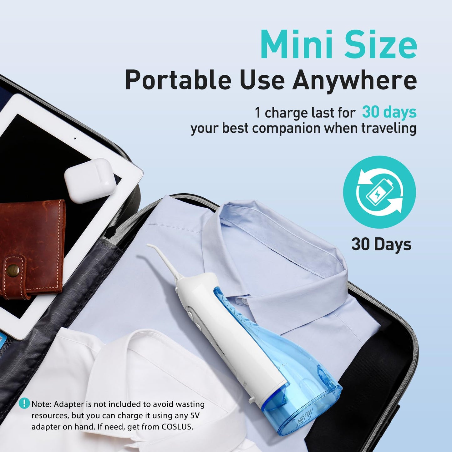 COSLUS Water Dental Flosser Teeth Pick: Portable Cordless Oral Irrigator 300ML Rechargeable Travel Irrigation Cleaner IPX7 Waterproof Electric Flossing Machine for Teeth Cleaning C20(F5020E)