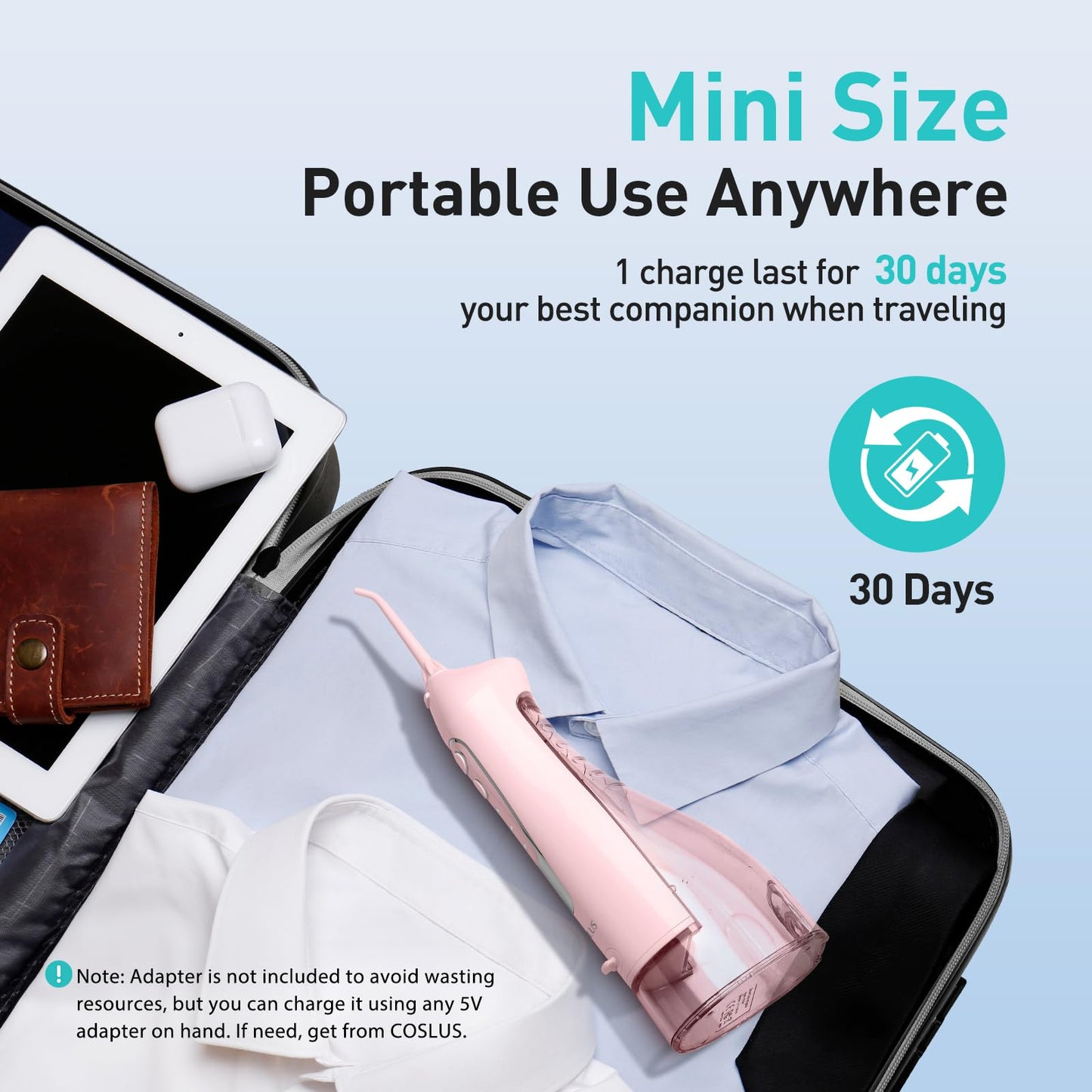 COSLUS Water Dental Flosser Teeth Pick: Portable Cordless Oral Irrigator 300ML Rechargeable Travel Irrigation Cleaner IPX7 Waterproof Electric Flossing Machine for Teeth Cleaning C20(F5020E)