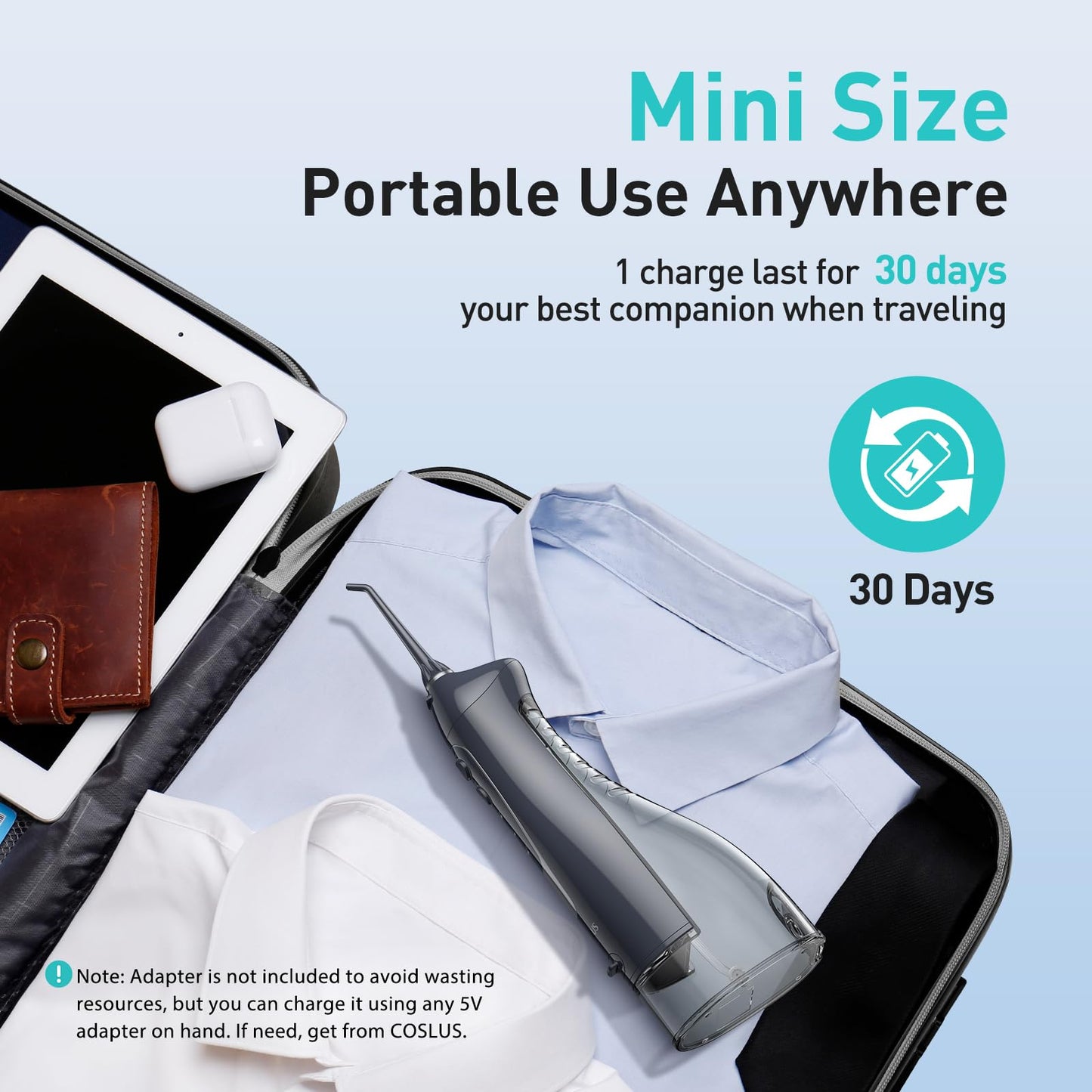 COSLUS Water Dental Flosser Teeth Pick: Portable Cordless Oral Irrigator 300ML Rechargeable Travel Irrigation Cleaner IPX7 Waterproof Electric Flossing Machine for Teeth Cleaning C20(F5020E)