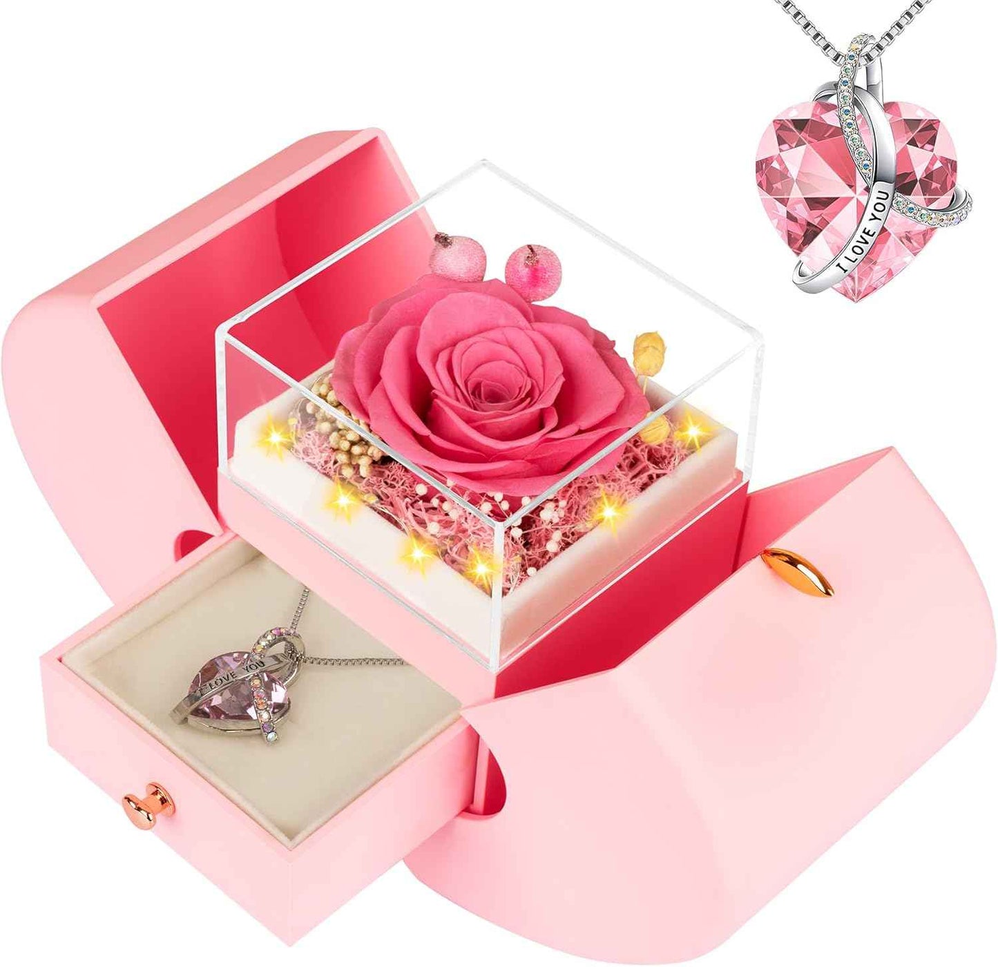 Preserved Real Green Rose Birthday Gifts for Women Her Mom Wife Girlfriend Grandma with l Love You Necklace Eternal Forever Rose Flowers on Anniversary Valentine's Day Mothers Day Christmas