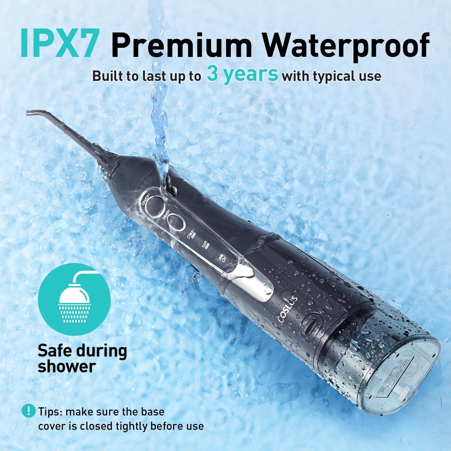 COSLUS Water Dental Flosser Teeth Pick: Portable Cordless Oral Irrigator 300ML Rechargeable Travel Irrigation Cleaner IPX7 Waterproof Electric Flossing Machine for Teeth Cleaning C20(F5020E)