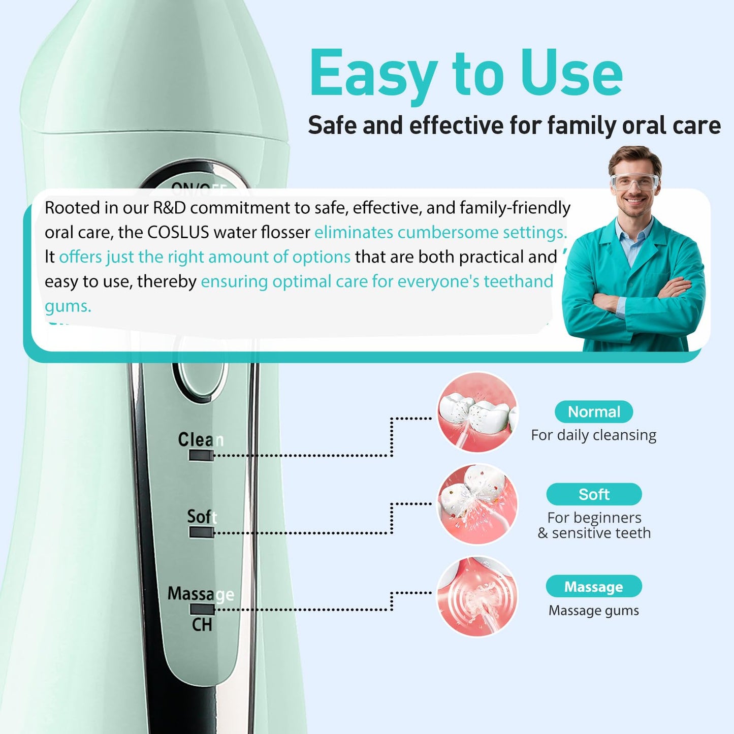 COSLUS Water Dental Flosser Teeth Pick: Portable Cordless Oral Irrigator 300ML Rechargeable Travel Irrigation Cleaner IPX7 Waterproof Electric Flossing Machine for Teeth Cleaning C20(F5020E)