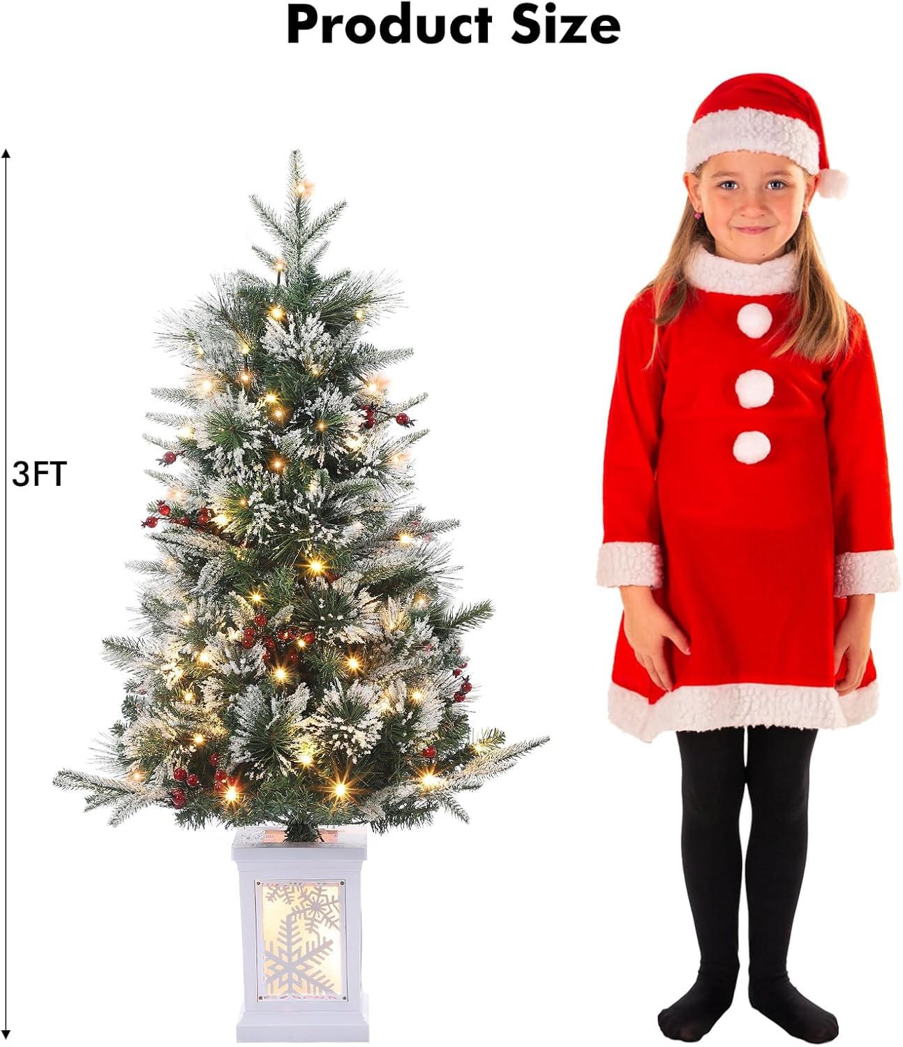 3 Ft Christmas Tree with 78 Led Lights, Pre-Lit Artificial Christmas Trees with Potted Base, Snow Flocked, 8 Lighting Modes, Xmas Tree for Home&Office Decor, Easy Installation (1PCS)