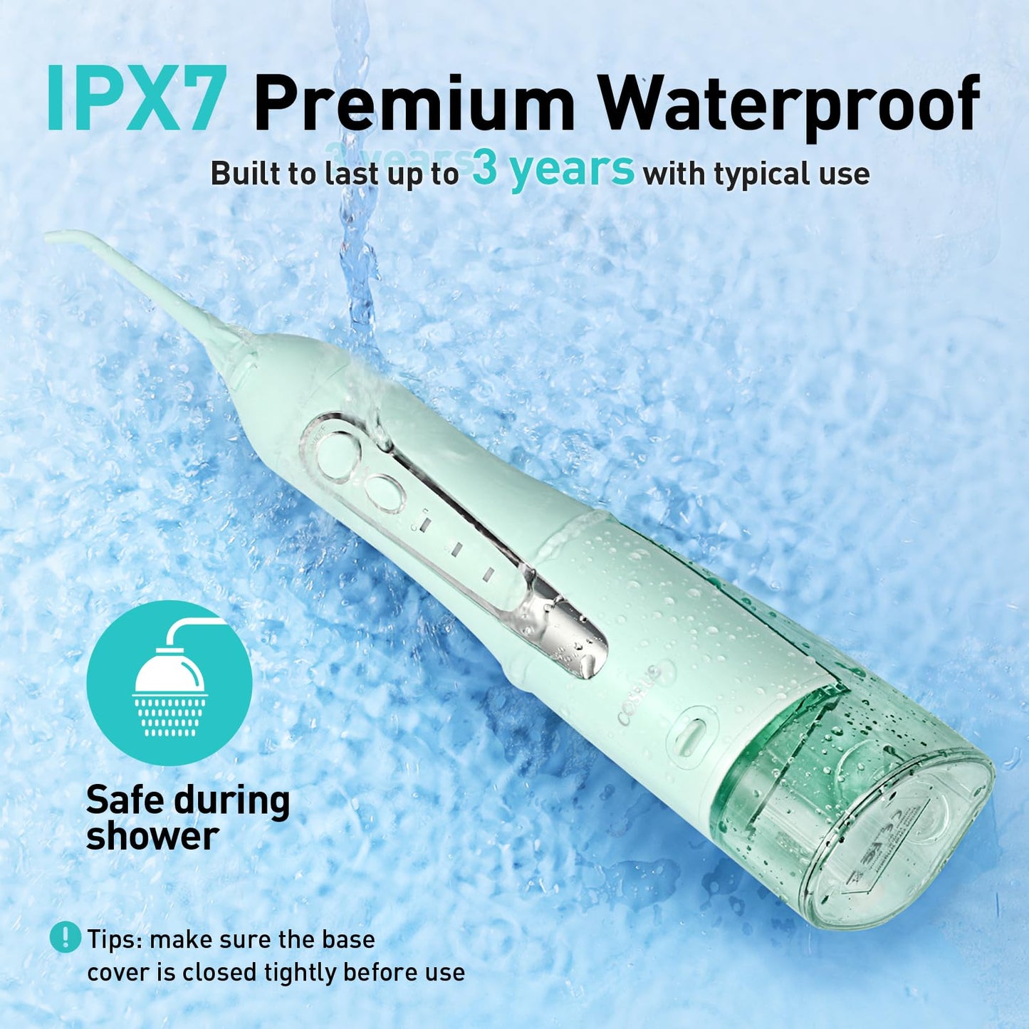 COSLUS Water Dental Flosser Teeth Pick: Portable Cordless Oral Irrigator 300ML Rechargeable Travel Irrigation Cleaner IPX7 Waterproof Electric Flossing Machine for Teeth Cleaning C20(F5020E)