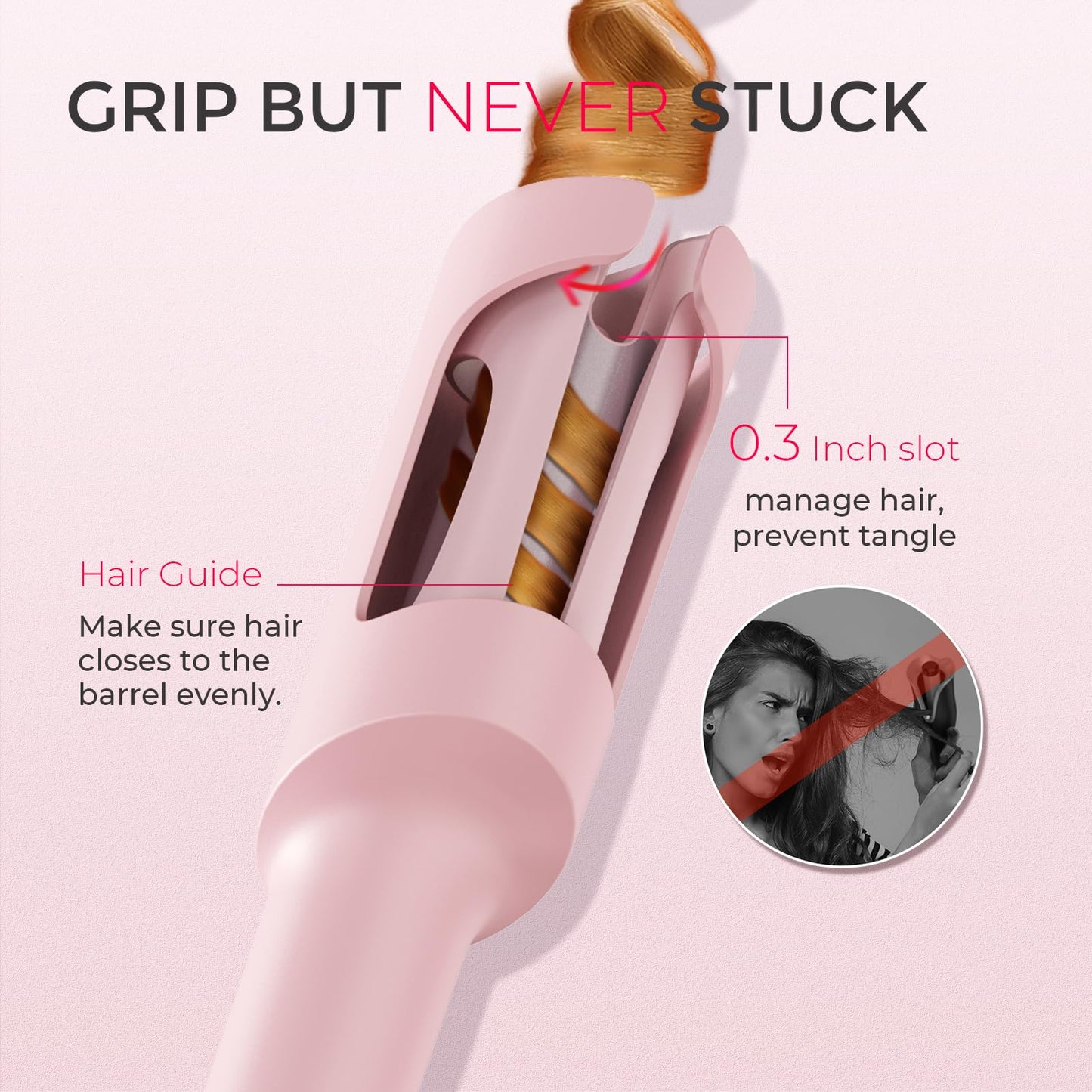 TYMO Automatic Rotating Curling Iron - TYMO CURLPRO Beach Waves Curling Wand, Portable Hair Curler, 500 Million Ionic, Dual Voltage & Lightweight for Travel, Ceramic Coating, 1 Inch, Metallic Gray