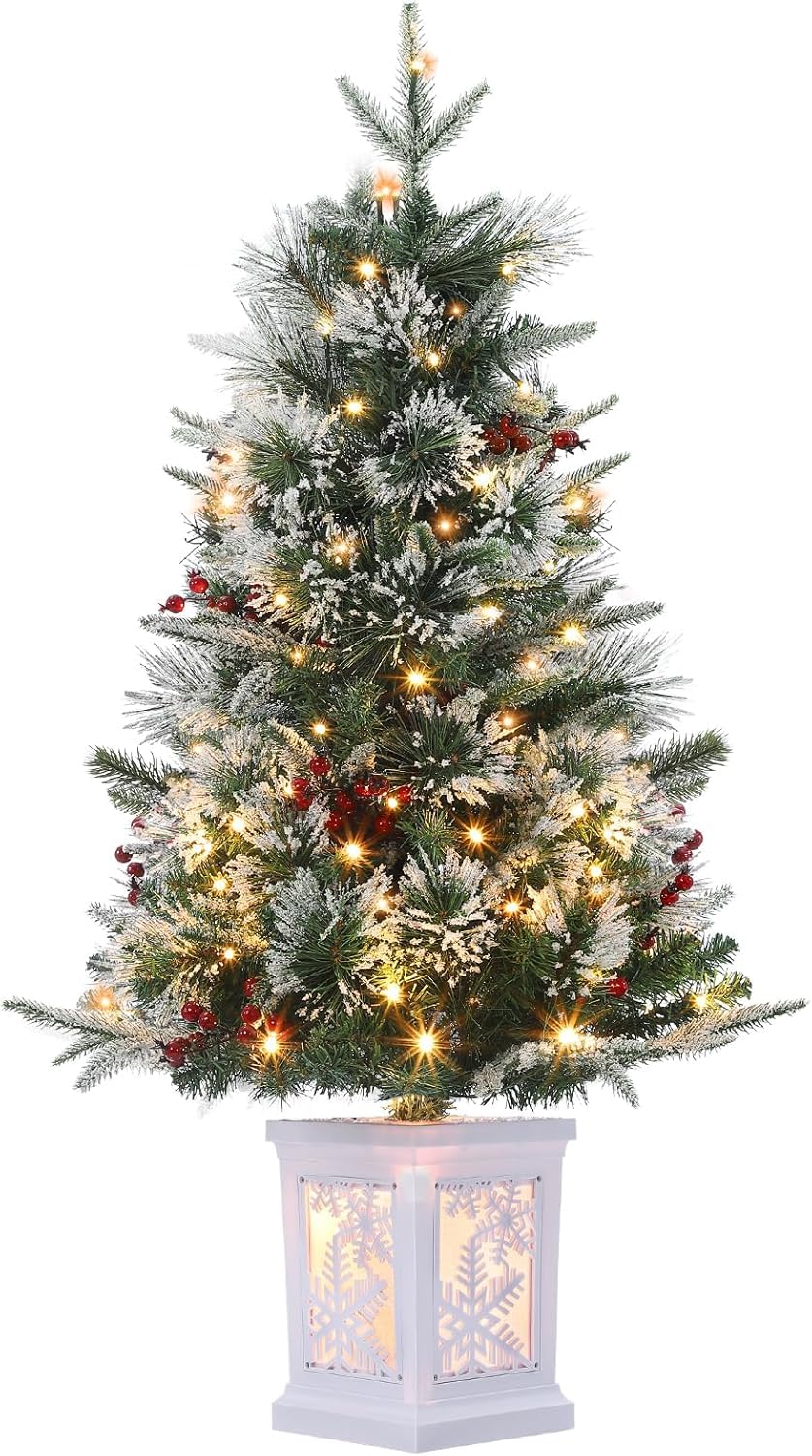 3 Ft Christmas Tree with 78 Led Lights, Pre-Lit Artificial Christmas Trees with Potted Base, Snow Flocked, 8 Lighting Modes, Xmas Tree for Home&Office Decor, Easy Installation (1PCS)