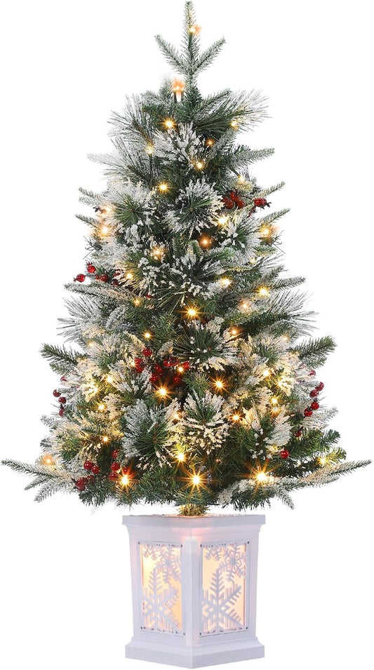 3 Ft Christmas Tree with 78 Led Lights, Pre-Lit Artificial Christmas Trees with Potted Base, Snow Flocked, 8 Lighting Modes, Xmas Tree for Home&Office Decor, Easy Installation (1PCS)