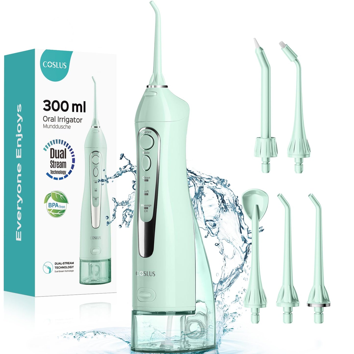 COSLUS Water Dental Flosser Teeth Pick: Portable Cordless Oral Irrigator 300ML Rechargeable Travel Irrigation Cleaner IPX7 Waterproof Electric Flossing Machine for Teeth Cleaning C20(F5020E)