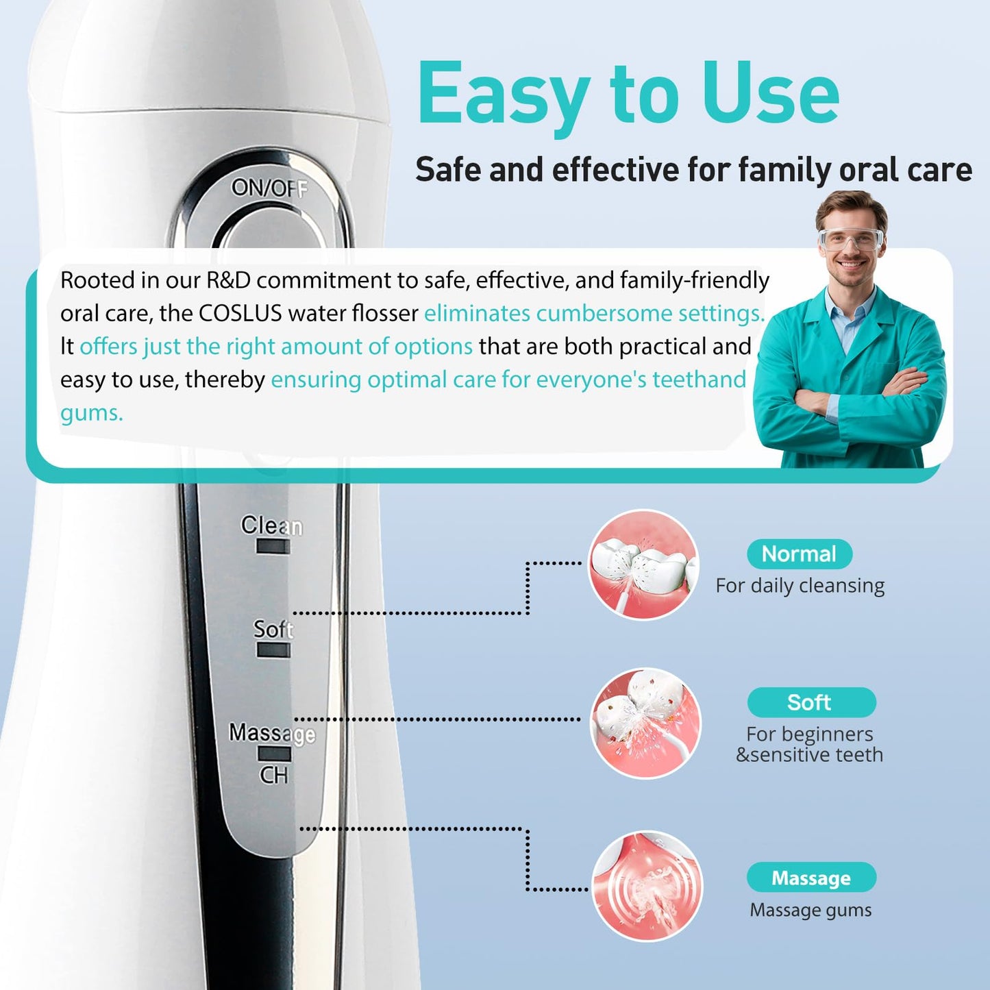 COSLUS Water Dental Flosser Teeth Pick: Portable Cordless Oral Irrigator 300ML Rechargeable Travel Irrigation Cleaner IPX7 Waterproof Electric Flossing Machine for Teeth Cleaning C20(F5020E)
