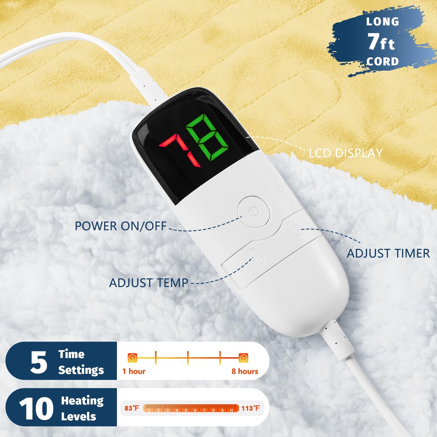 Heated Electric Blanket Queen Size - 84" x 90" Heating Blanket with Dual Control, 10 Heating Levels & 8 Hours Auto Off, Soft Warm Flannel Blanket, Christmas Birthday Gifts for Senior Grandma