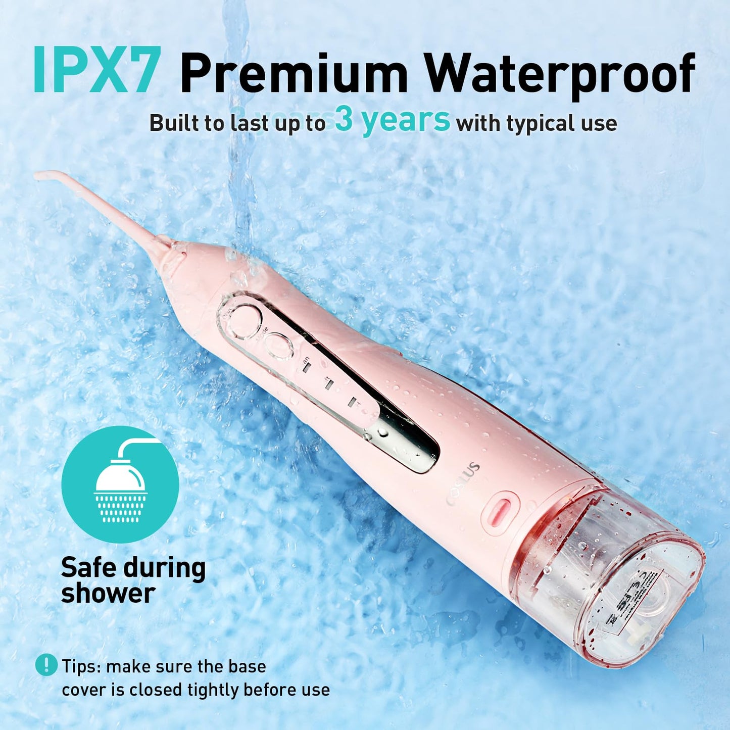 COSLUS Water Dental Flosser Teeth Pick: Portable Cordless Oral Irrigator 300ML Rechargeable Travel Irrigation Cleaner IPX7 Waterproof Electric Flossing Machine for Teeth Cleaning C20(F5020E)