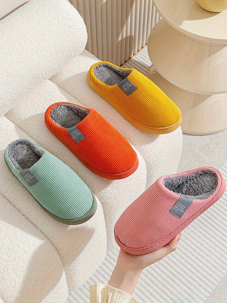 [Soft Plush House Shoes] Plush Women's & Unisex Slip-On Slippers | Non-Slip Rubber Sole, Winter Warm Indoor House Shoes, Soft Cushioned Footbed | Multi-Color (Pink, Blue, Grey, Brown, Green, Yellow, Orange) for Home, Postpart