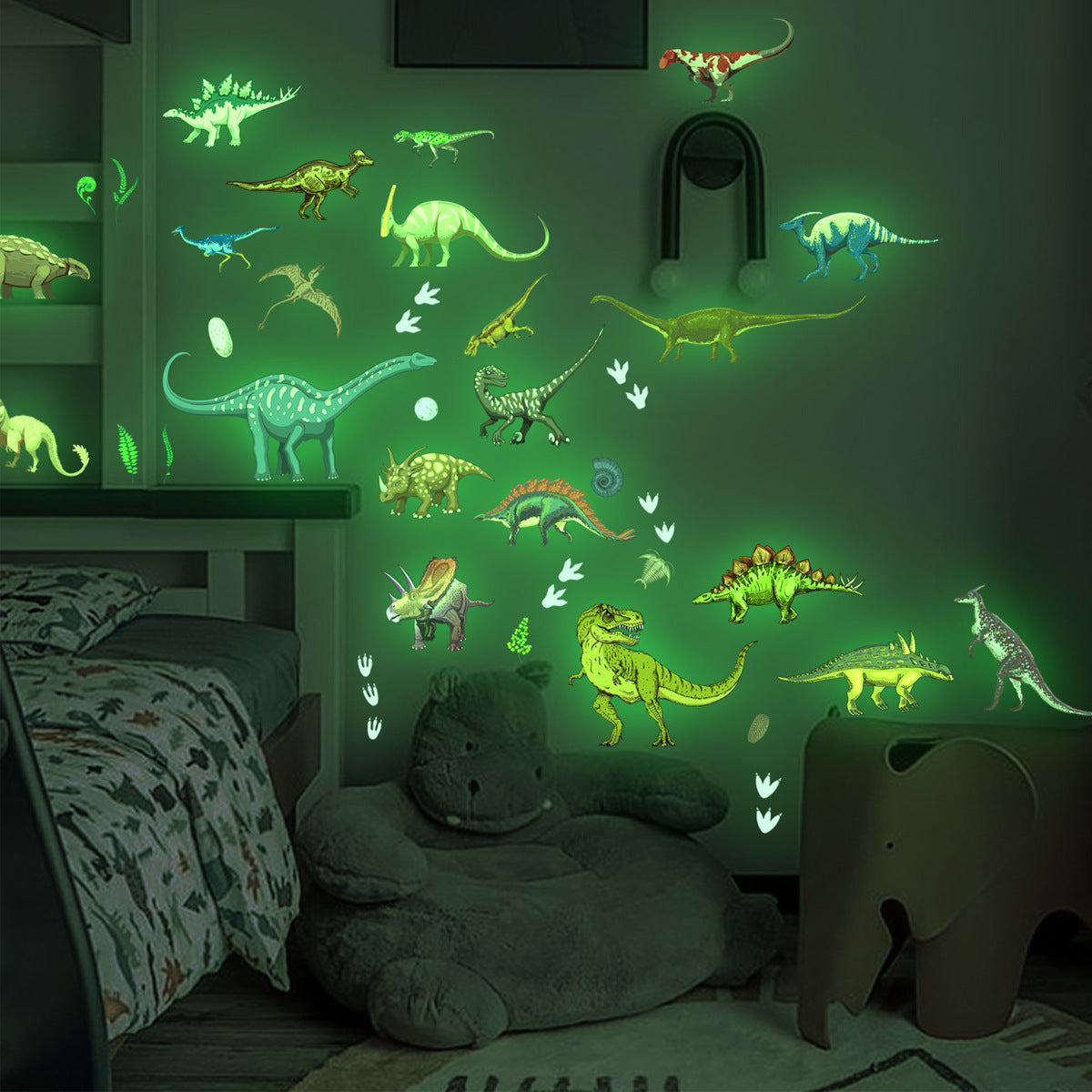 1 Set Glow-in-the-Dark Dinosaur Wall Decor - Removable Waterproof Wall Stickers for Living Room Bedroom Home Decor