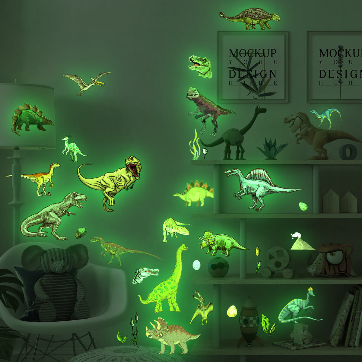 1 Set Glow-in-the-Dark Dinosaur Wall Decor - Removable Waterproof Wall Stickers for Living Room Bedroom Home Decor