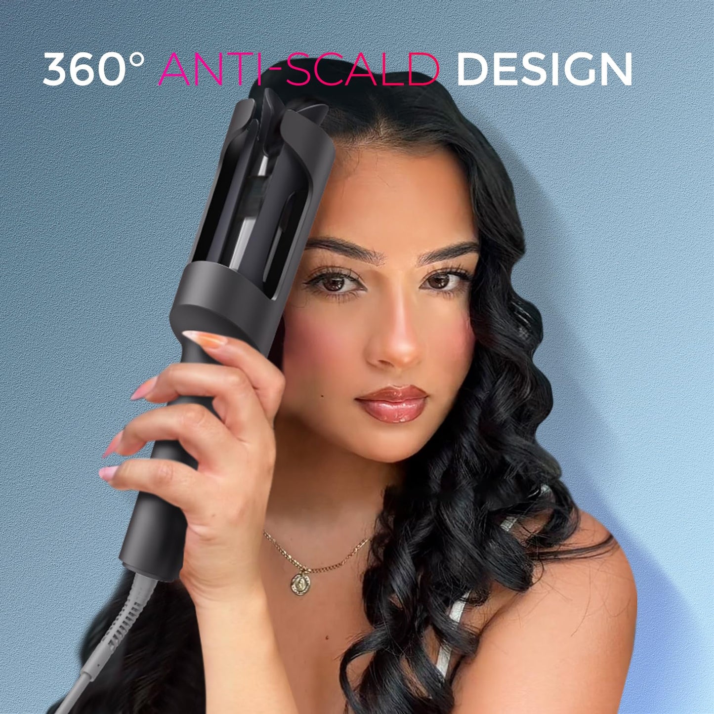 TYMO Automatic Rotating Curling Iron - TYMO CURLPRO Beach Waves Curling Wand, Portable Hair Curler, 500 Million Ionic, Dual Voltage & Lightweight for Travel, Ceramic Coating, 1 Inch, Metallic Gray