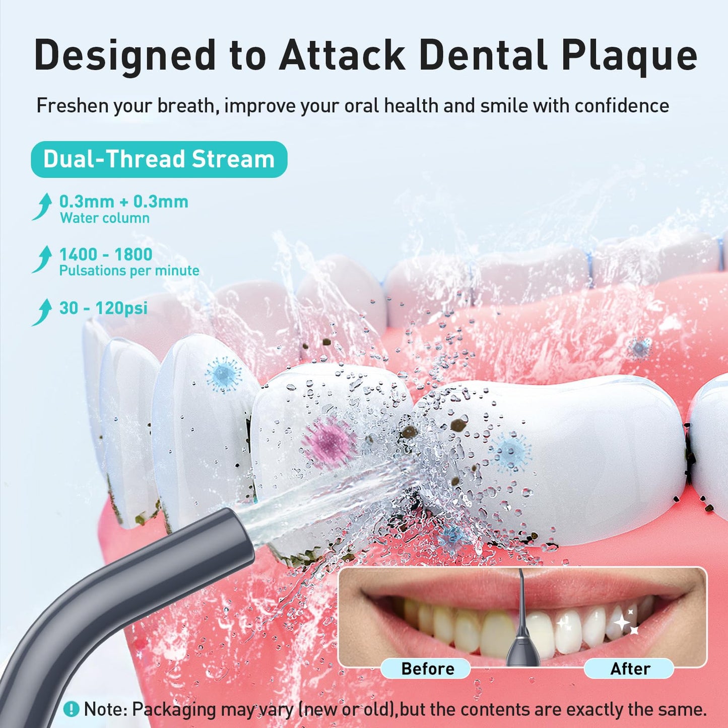 COSLUS Water Dental Flosser Teeth Pick: Portable Cordless Oral Irrigator 300ML Rechargeable Travel Irrigation Cleaner IPX7 Waterproof Electric Flossing Machine for Teeth Cleaning C20(F5020E)