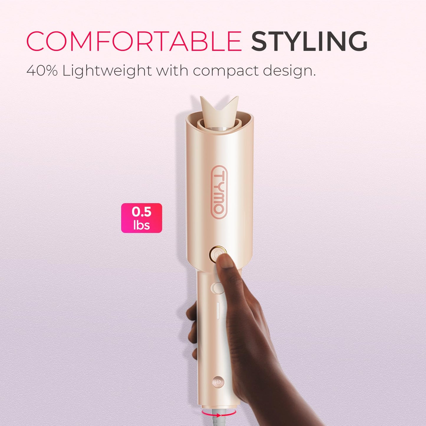 TYMO Automatic Rotating Curling Iron - TYMO CURLPRO Beach Waves Curling Wand, Portable Hair Curler, 500 Million Ionic, Dual Voltage & Lightweight for Travel, Ceramic Coating, 1 Inch, Metallic Gray