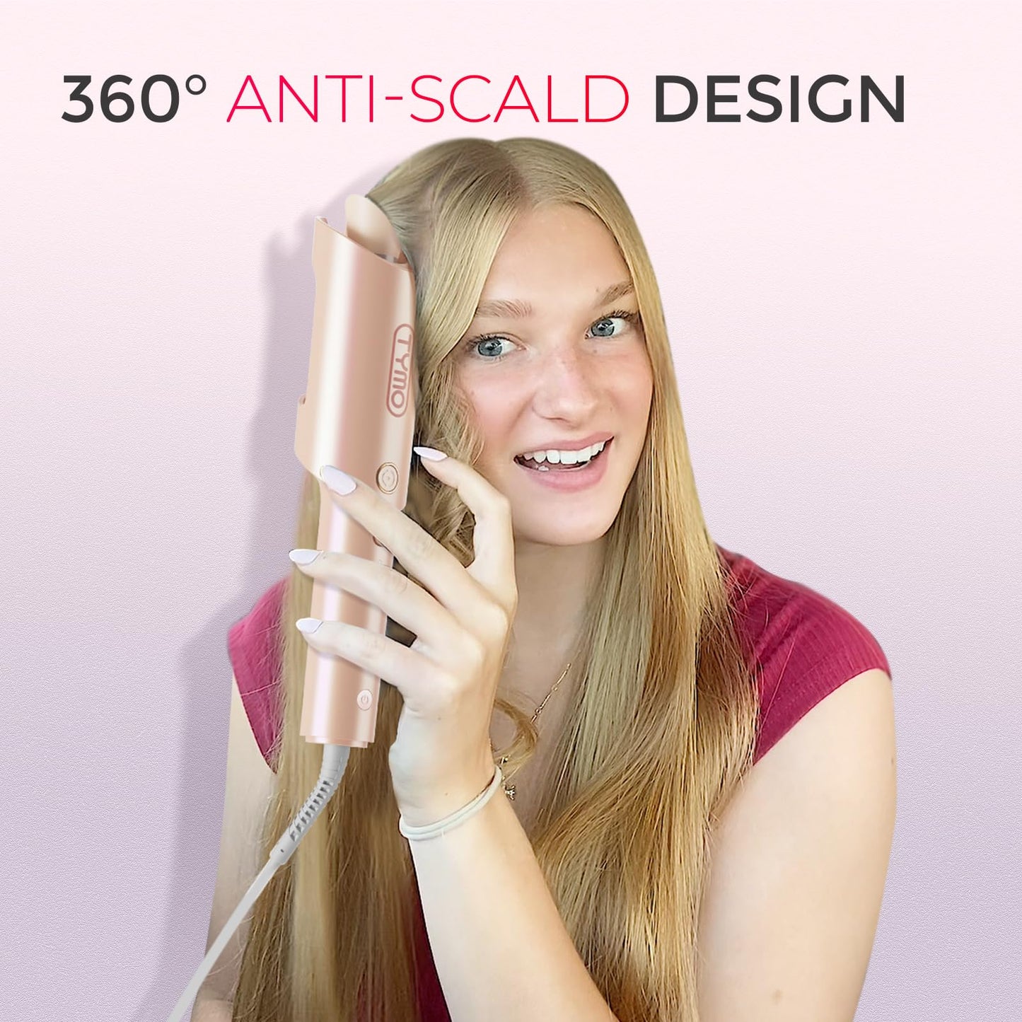 TYMO Automatic Rotating Curling Iron - TYMO CURLPRO Beach Waves Curling Wand, Portable Hair Curler, 500 Million Ionic, Dual Voltage & Lightweight for Travel, Ceramic Coating, 1 Inch, Metallic Gray