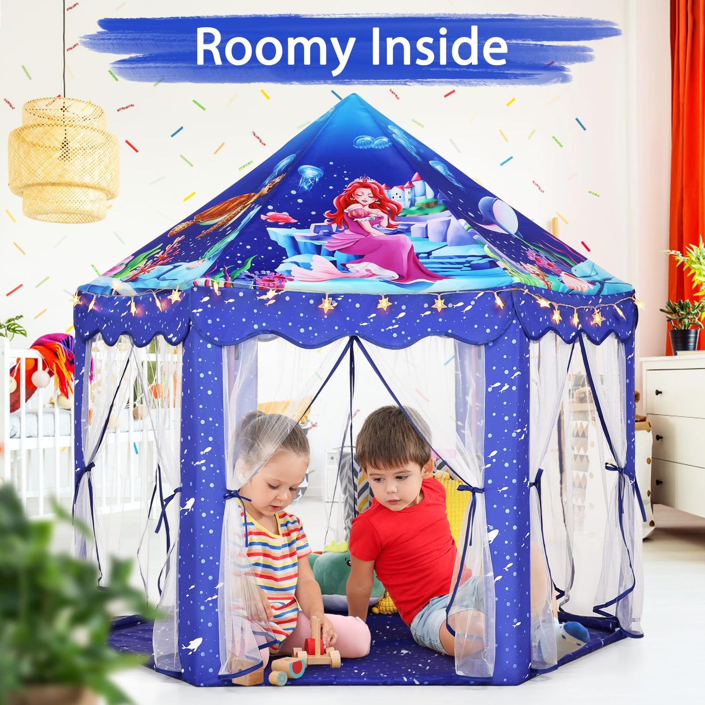 Monobeach Princess Tent Girls Large Playhouse Kids Castle Play Tent with Star Lights Toy for Children Indoor and Outdoor Games, 55'' x 53'' (DxH)