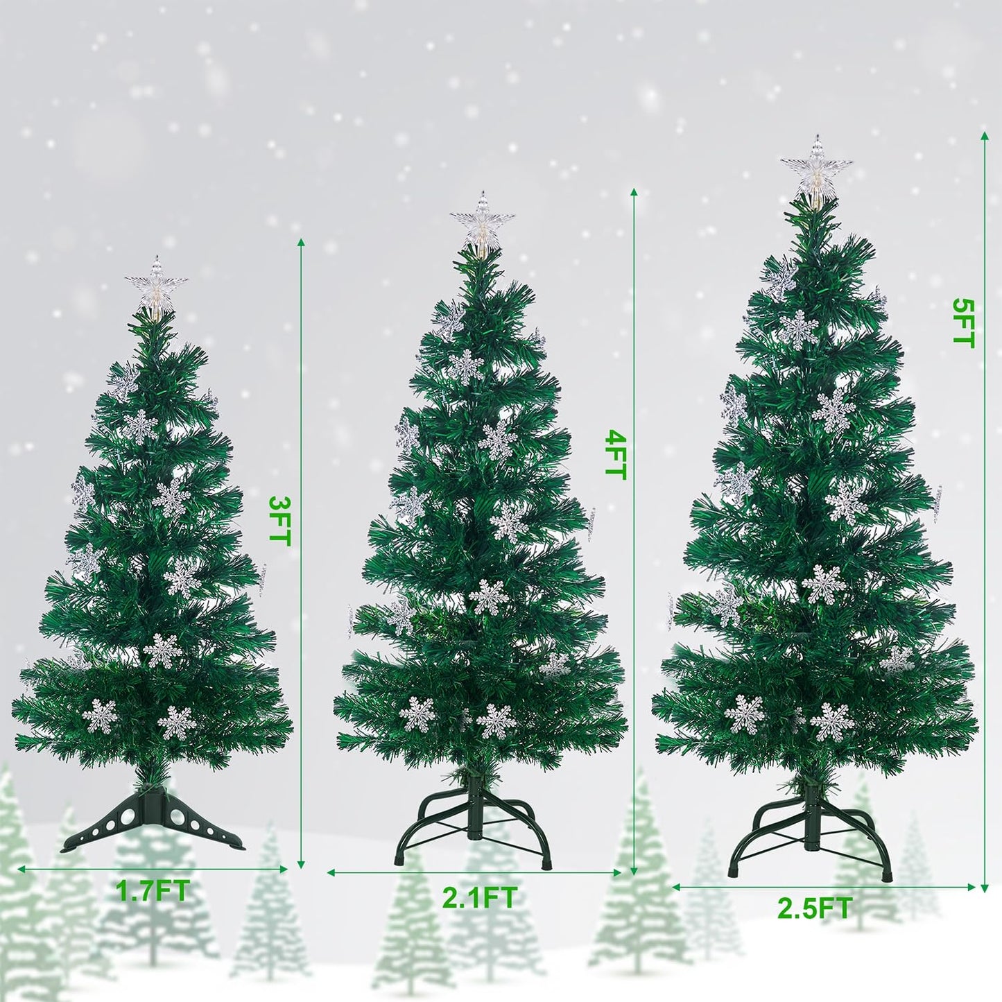 Juegoal 7 ft Pre-Lit Optical Fiber Christmas Artificial Tree, with LED RGB Color Changing Led Lights, Snowflakes and Top Star, Festive Party Holiday Fake Multicolor Xmas Tree with Sturdy Metal Legs