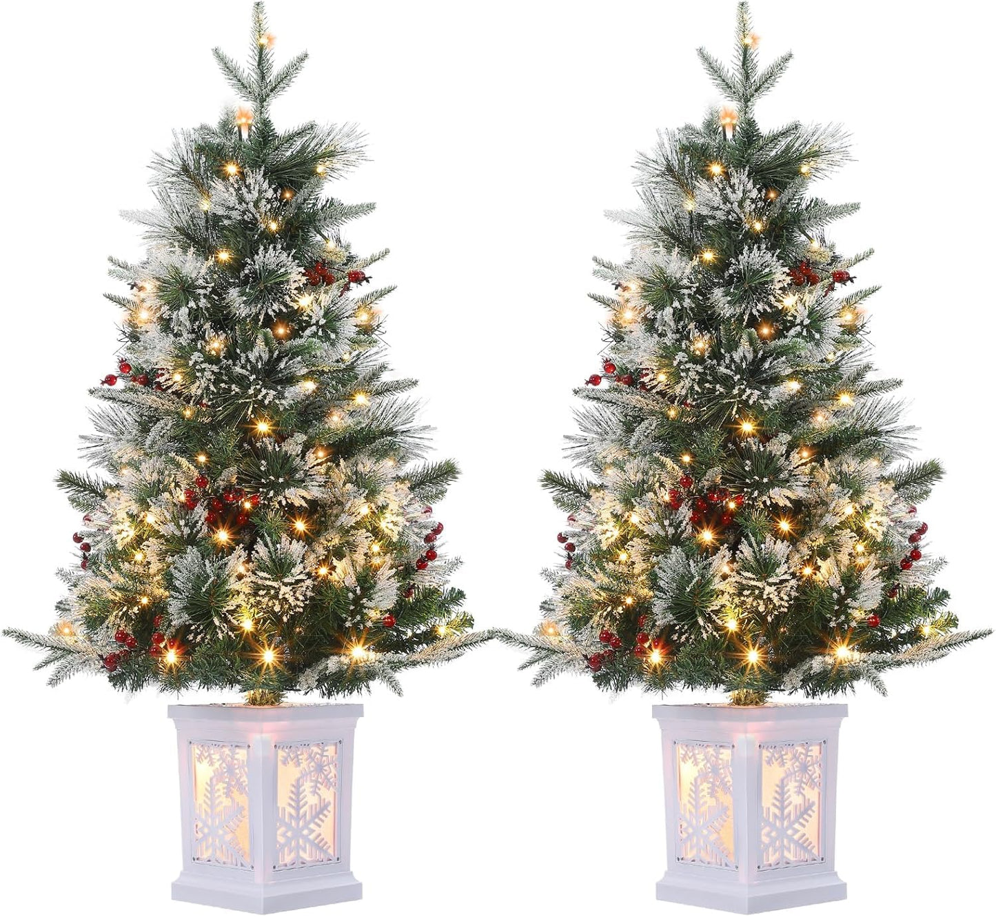3 Ft Christmas Tree with 78 Led Lights, Pre-Lit Artificial Christmas Trees with Potted Base, Snow Flocked, 8 Lighting Modes, Xmas Tree for Home&Office Decor, Easy Installation (1PCS)