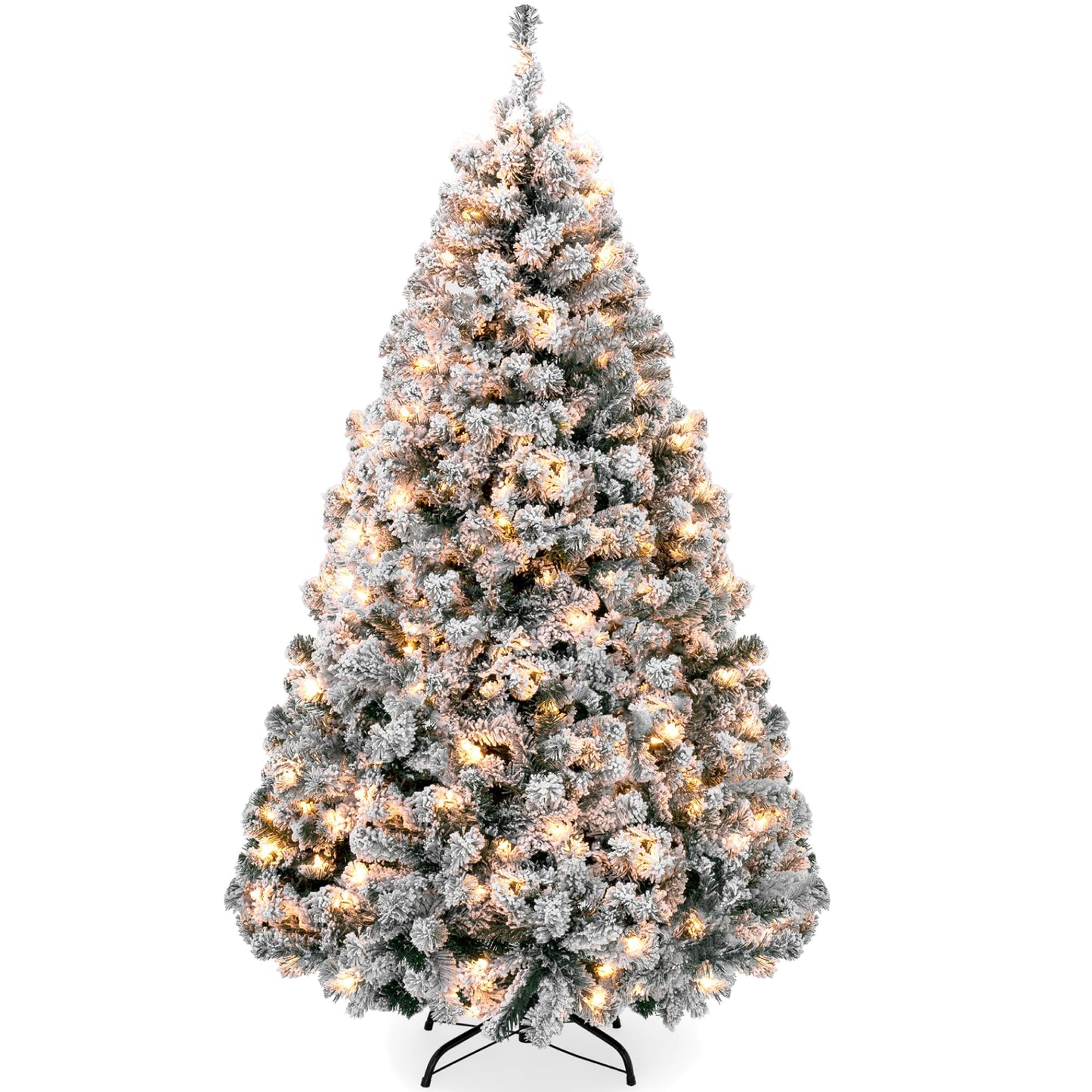 Best Choice Products Pre-Lit Artificial Christmas Tree, 9ft Snow Flocked Design Pine Tree, Full Appearance Snowy w/Easy Assembly, Metal Stand