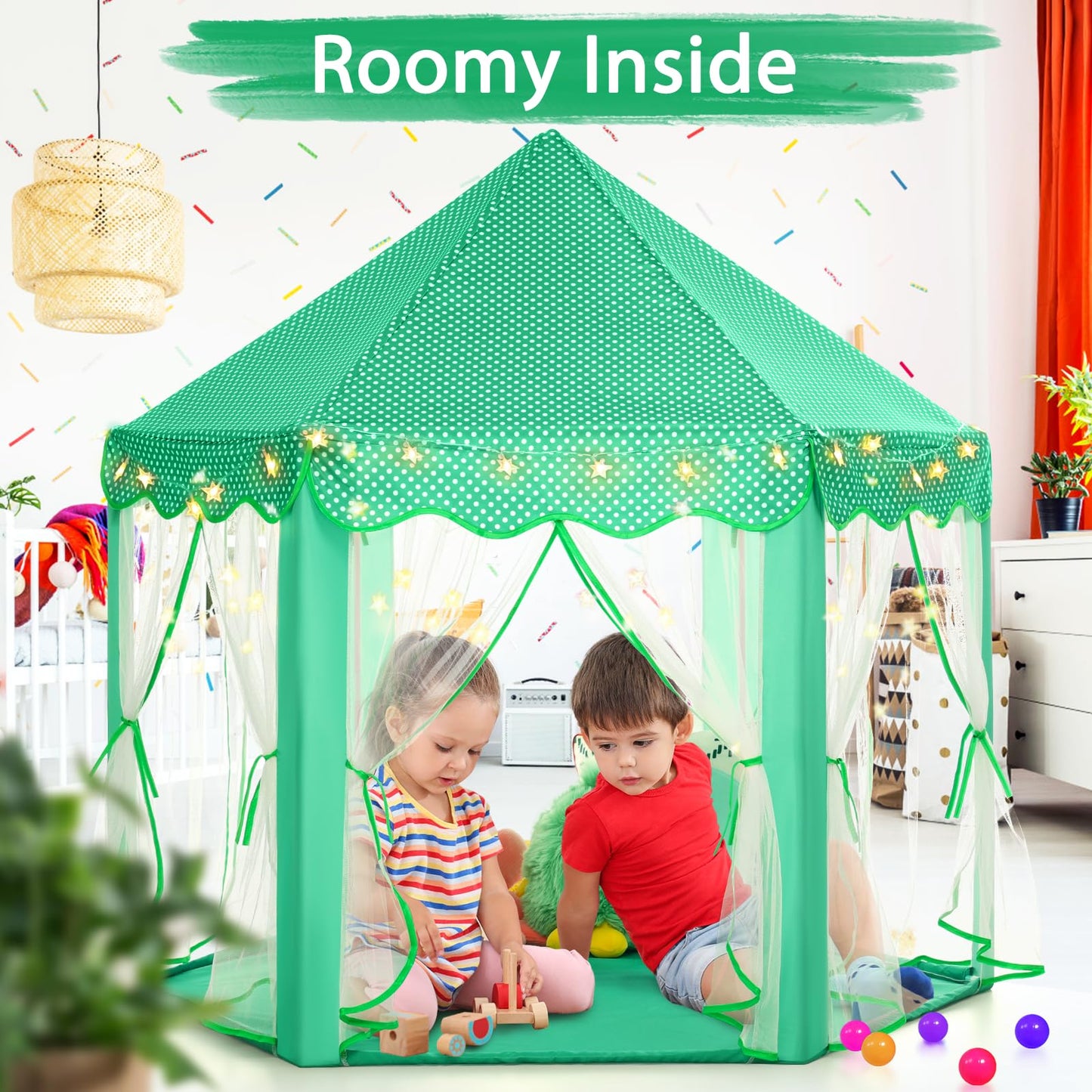 Monobeach Princess Tent Girls Large Playhouse Kids Castle Play Tent with Star Lights Toy for Children Indoor and Outdoor Games, 55'' x 53'' (DxH)