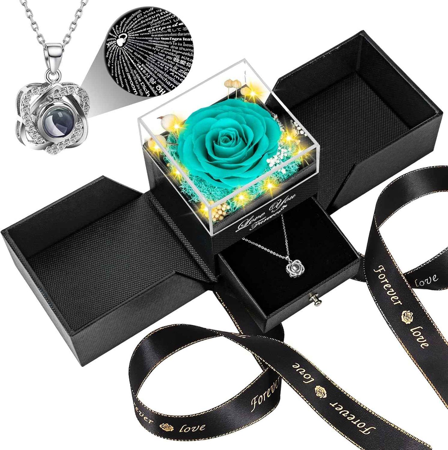 Preserved Red Real Rose with Heart I Love You Necklace -Eternal Flowers Rose Birthday Gifts for Women Her Mom Wife Girlfriend Grandma on Valentines Mothers Day Christmas Anniversary Romantic-Red