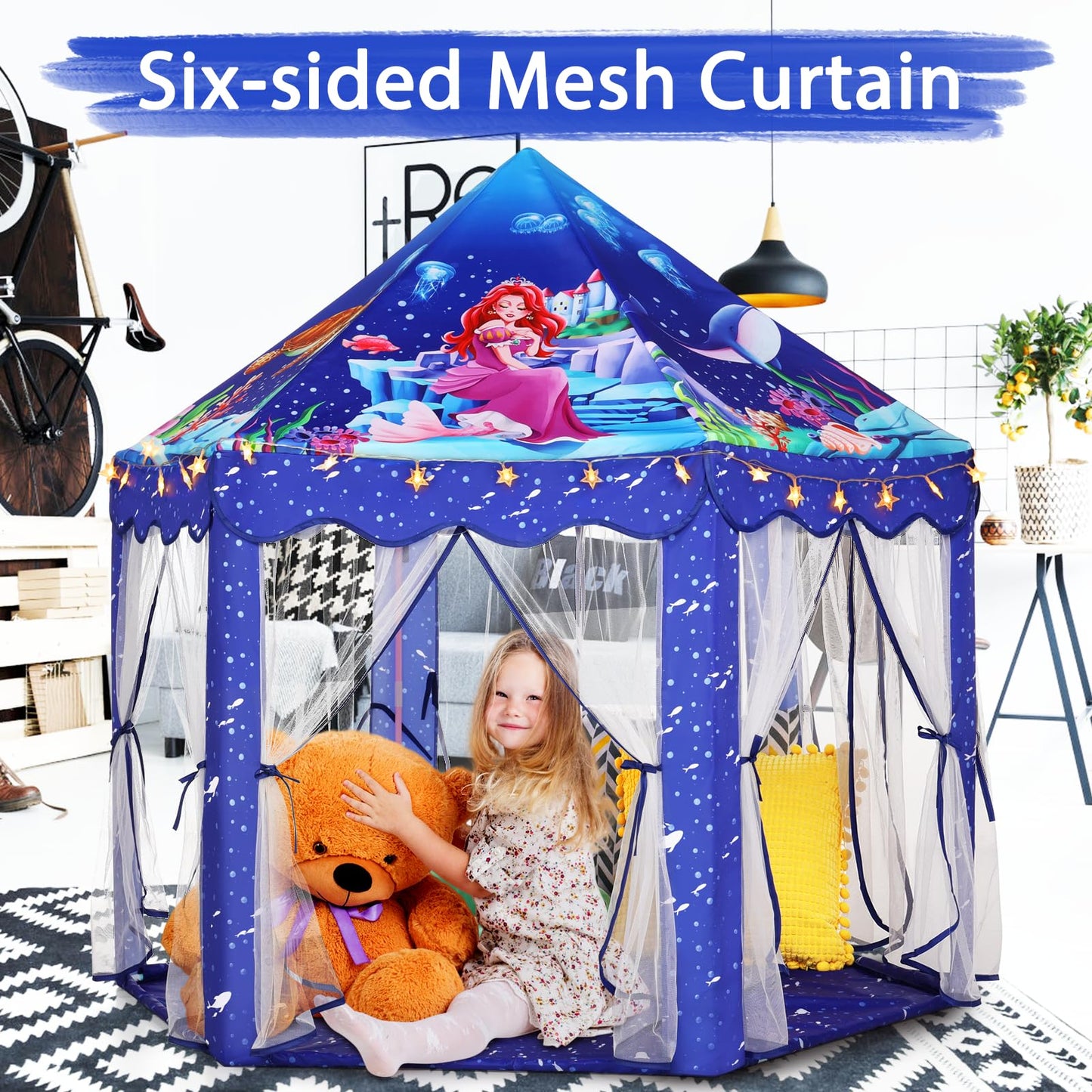 Monobeach Princess Tent Girls Large Playhouse Kids Castle Play Tent with Star Lights Toy for Children Indoor and Outdoor Games, 55'' x 53'' (DxH)