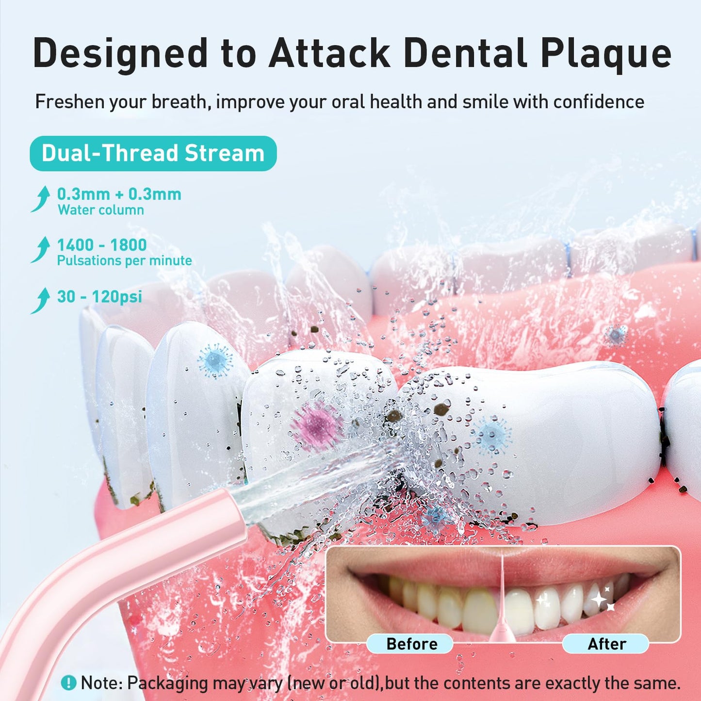 COSLUS Water Dental Flosser Teeth Pick: Portable Cordless Oral Irrigator 300ML Rechargeable Travel Irrigation Cleaner IPX7 Waterproof Electric Flossing Machine for Teeth Cleaning C20(F5020E)